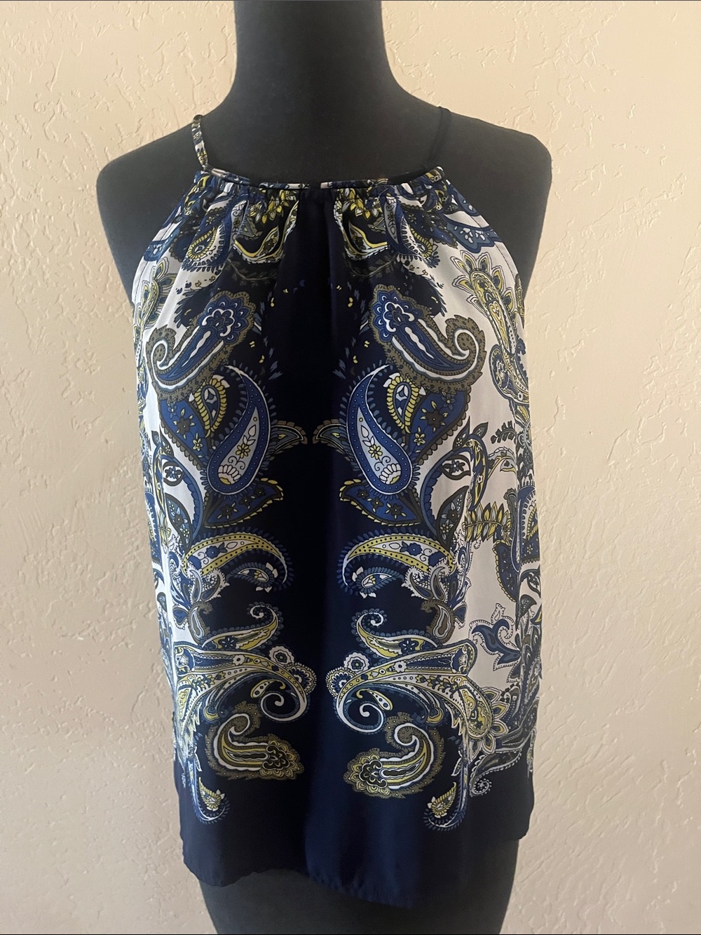 Soho Navy Paisley Halter Camisole with Gold Accents